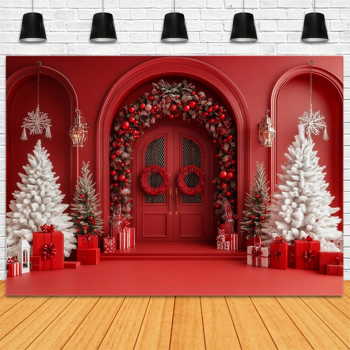 Arche De Noël En Toile De Fond Arche De Baies De La Porte Rouge Décors Photo De Noël RR69-51