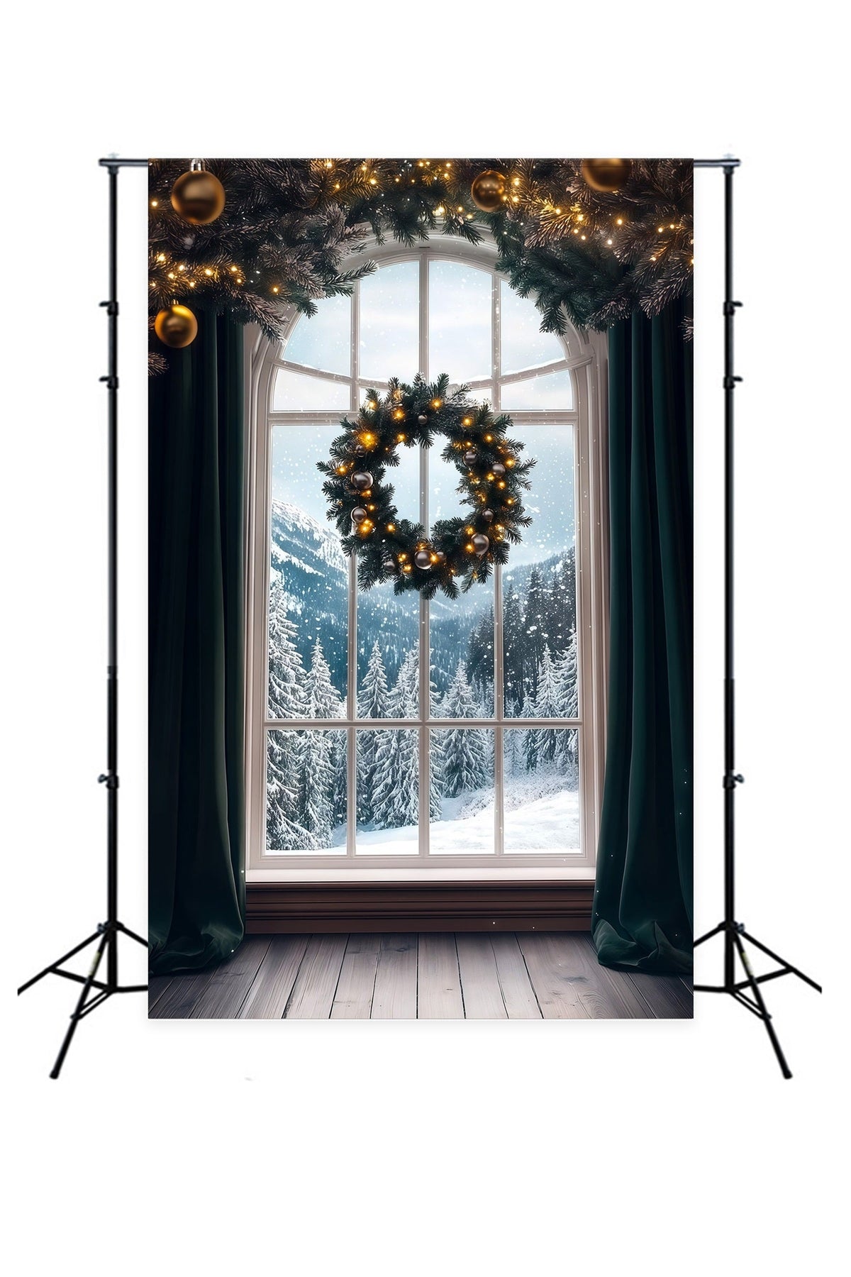 Décor De Vitrine De Noël Vue Enneigée De Wreath Mountain Décors De Noël Pour Photos RR69-58