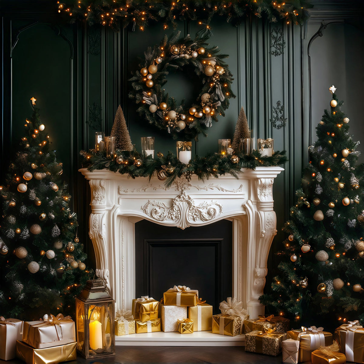 Cheminée De Noël En Toile De Fond Éclat Élégant De Cheminée Sombre Décor De Noël Pour Studio RR69-60