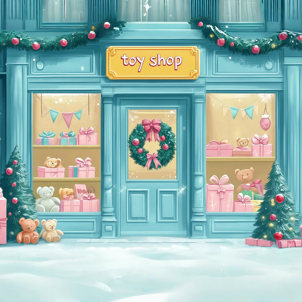 Décor De Magasin De Noël Boutique De Jouets Mignons Décor Photographique De Noël RR69-69
