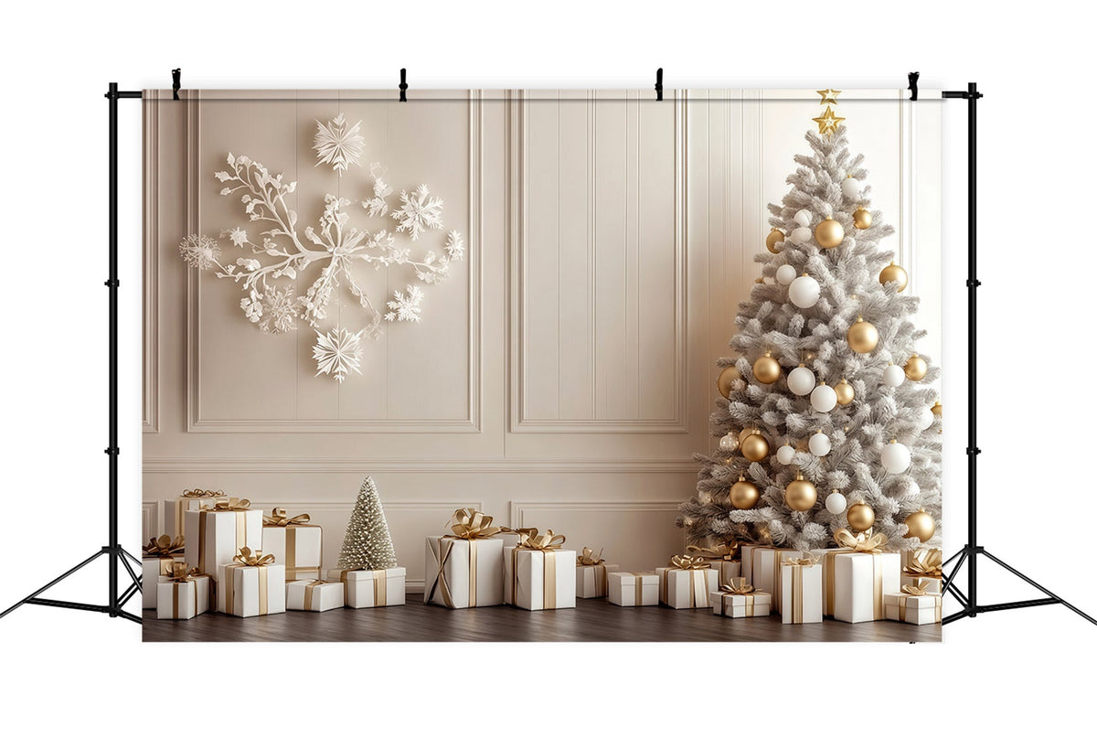 Décor Mural De Noël Arbre À Or Blanc Grandes Toiles De Fond De Noël RR69-7