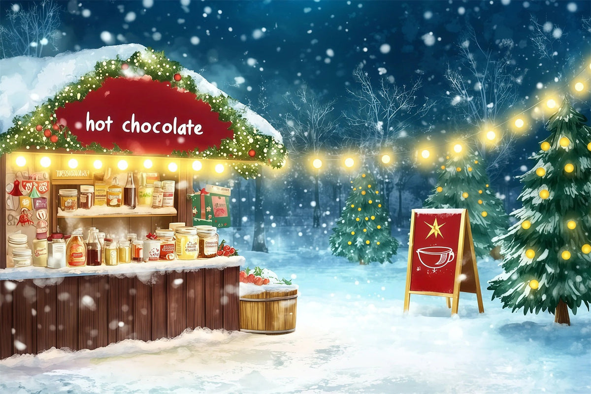 Décor De Noël Enneigé Marché Du Chocolat Chaud Décors Photographiques De Noël RR69-70