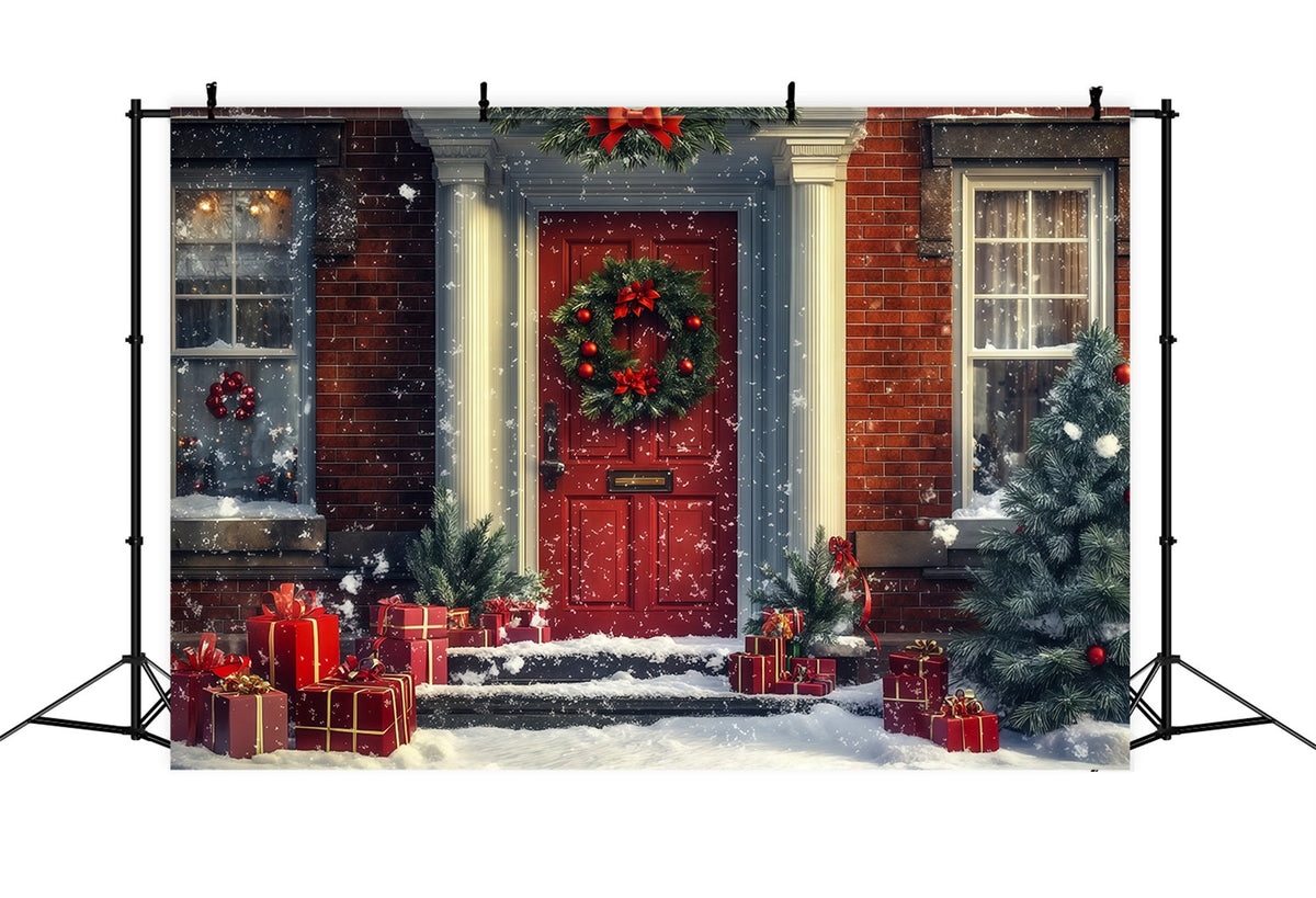 Décor De Maison De Noël Cadeaux De La Porte Rouge Neigeuse Décors Photo De Noël RR69-71
