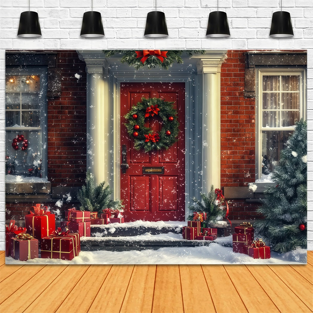 Décor De Maison De Noël Cadeaux De La Porte Rouge Neigeuse Décors Photo De Noël RR69-71