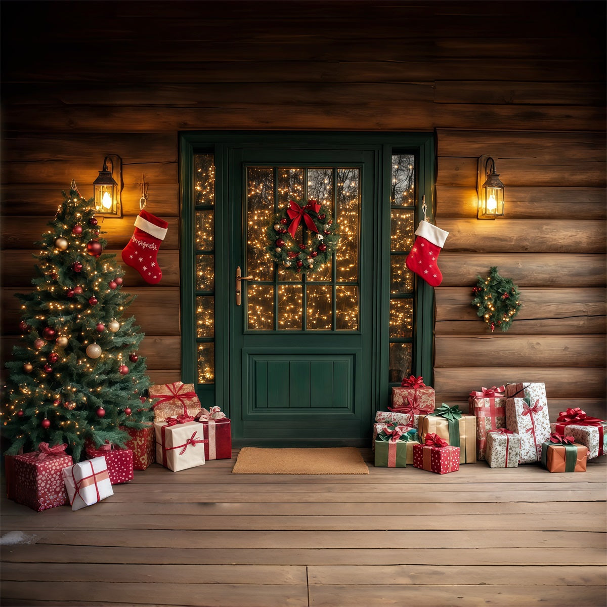 Décor De Cabane De Noël Porche Rustique Vert Décor De Studio De Noël RR69-73