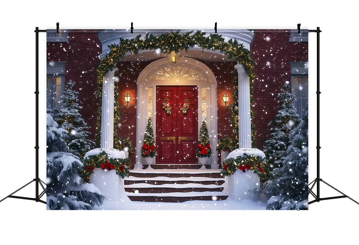 Décor De Maison De Noël Guirlande Enneigée De La Grande Entrée Fond Photographique De Noël RR69-74