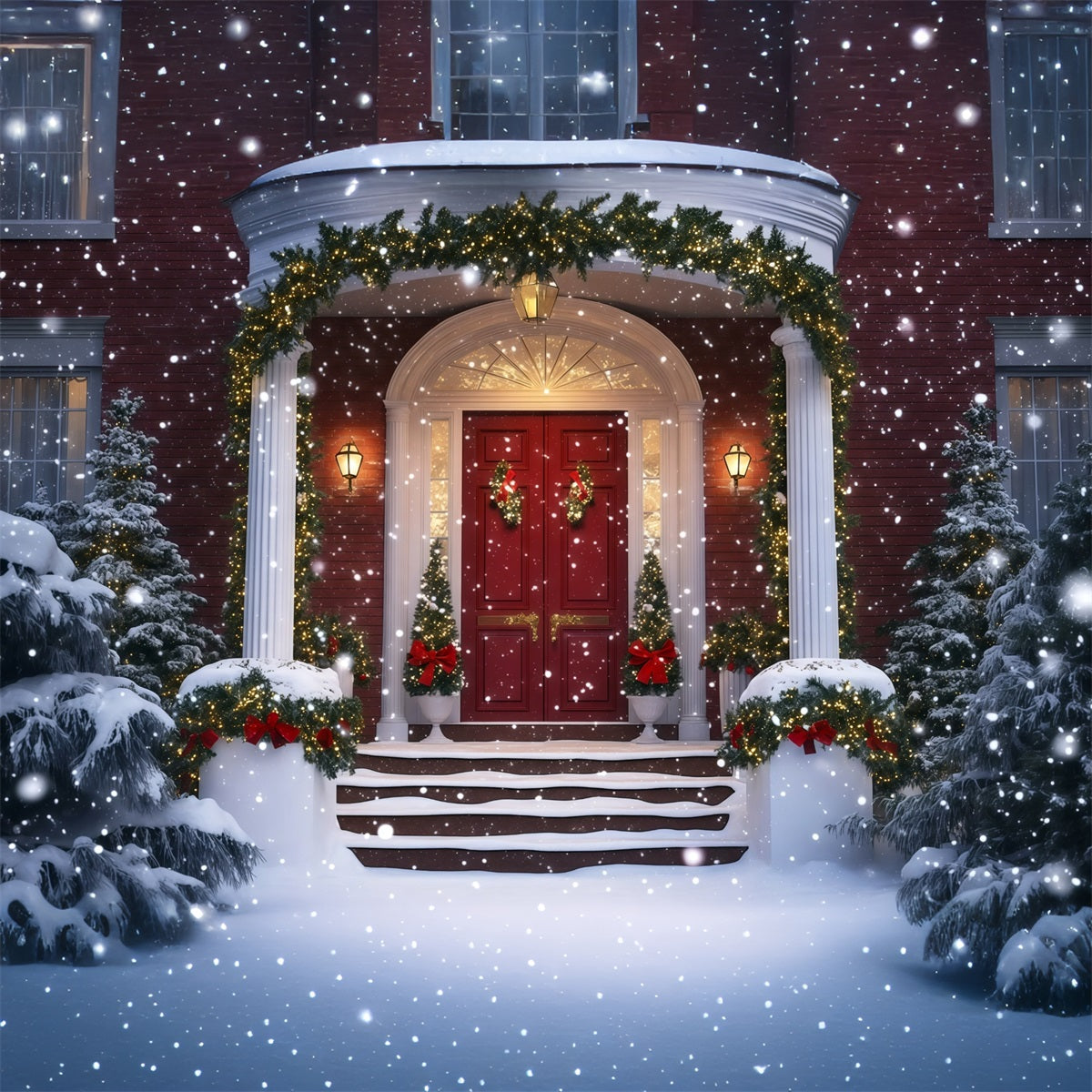 Décor De Maison De Noël Guirlande Enneigée De La Grande Entrée Fond Photographique De Noël RR69-74