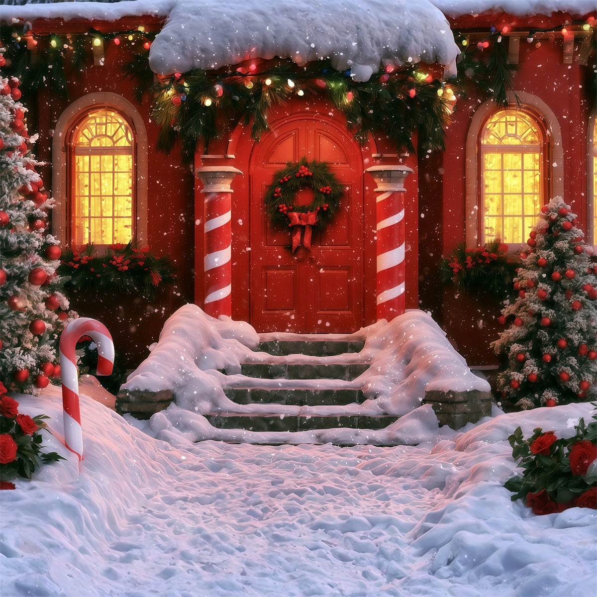 Décor De Noël D'Hiver Entrée De La Porte Rouge Canne À Sucre Décor De Noël Intérieur RR69-75