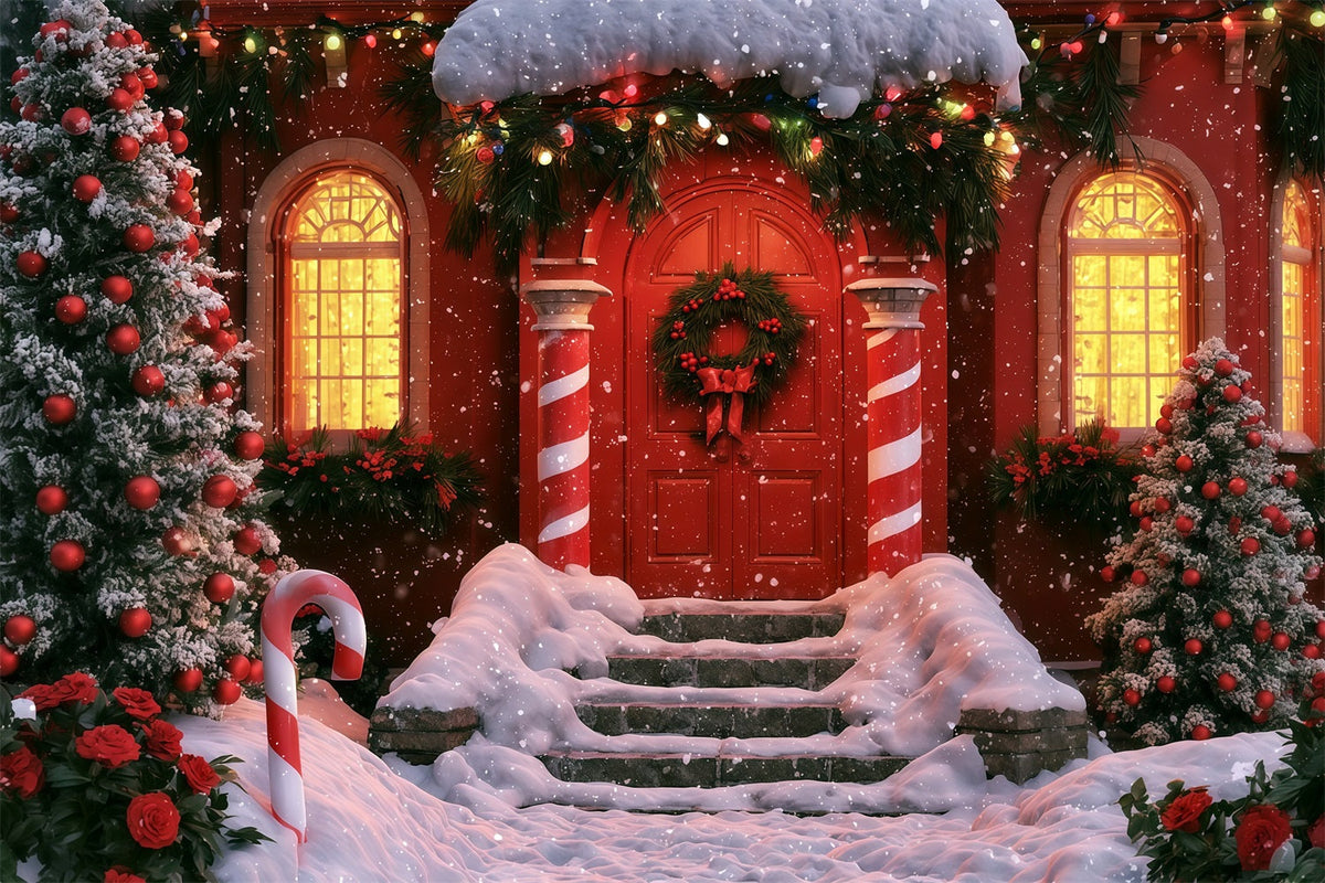Décor De Noël D'Hiver Entrée De La Porte Rouge Canne À Sucre Décor De Noël Intérieur RR69-75