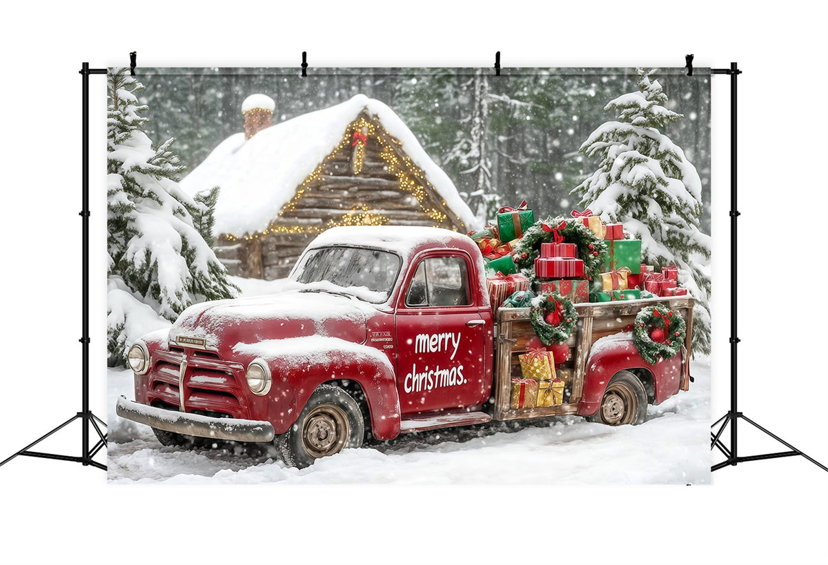 Fond De Camion De Noël Voiture De Cadeaux De La Forêt Enneigée Décors De Studio Pour Noël RR69-76