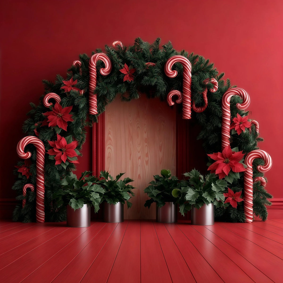 Décor De Noël En Forme De Canne À Sucre Arche De Guirlande De Poinsettias Décors De Studio De Noël RR69-79