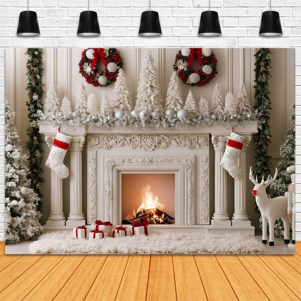 Fond De Cheminée De Noël Décoration De Cheminée Blanche Comme Neige Décor De Noël Pour Studio RR69-80