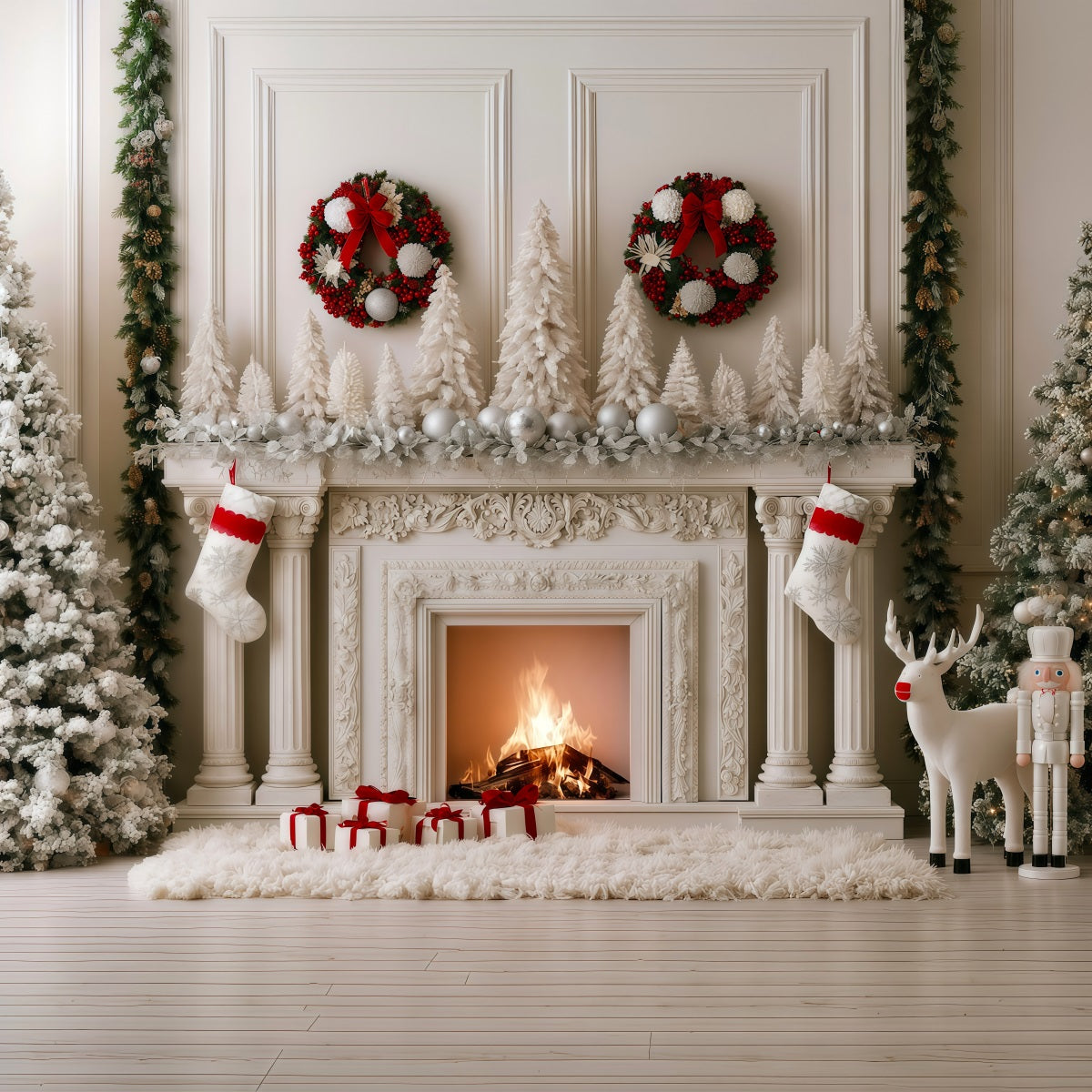 Fond De Cheminée De Noël Décoration De Cheminée Blanche Comme Neige Décor De Noël Pour Studio RR69-80