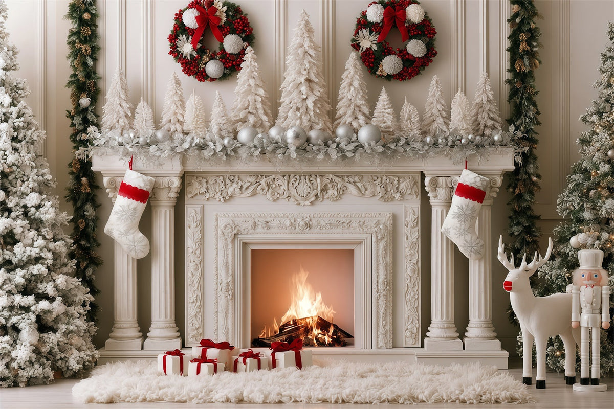 Fond De Cheminée De Noël Décoration De Cheminée Blanche Comme Neige Décor De Noël Pour Studio RR69-80
