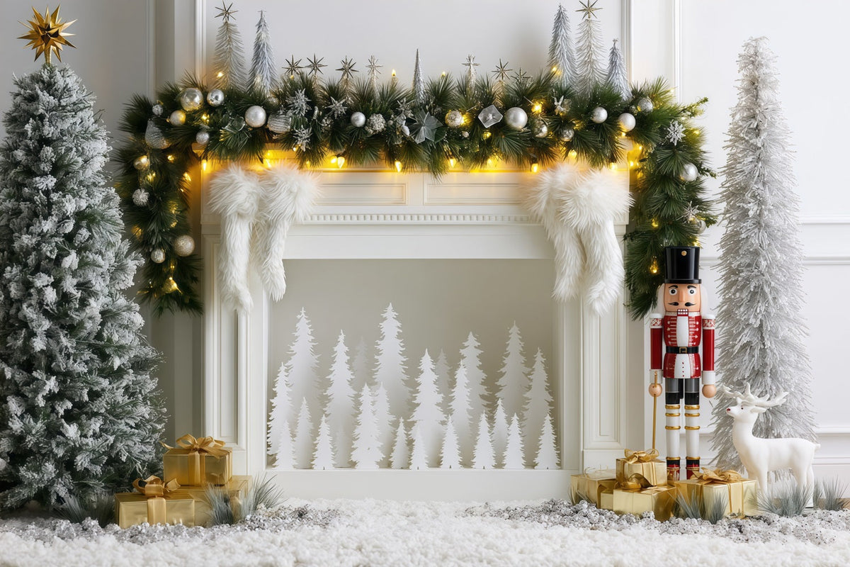 Décor De Noël Élégant Présentoir De Cheminée Silver Frost Décors De Noël Pour Studio RR69-81
