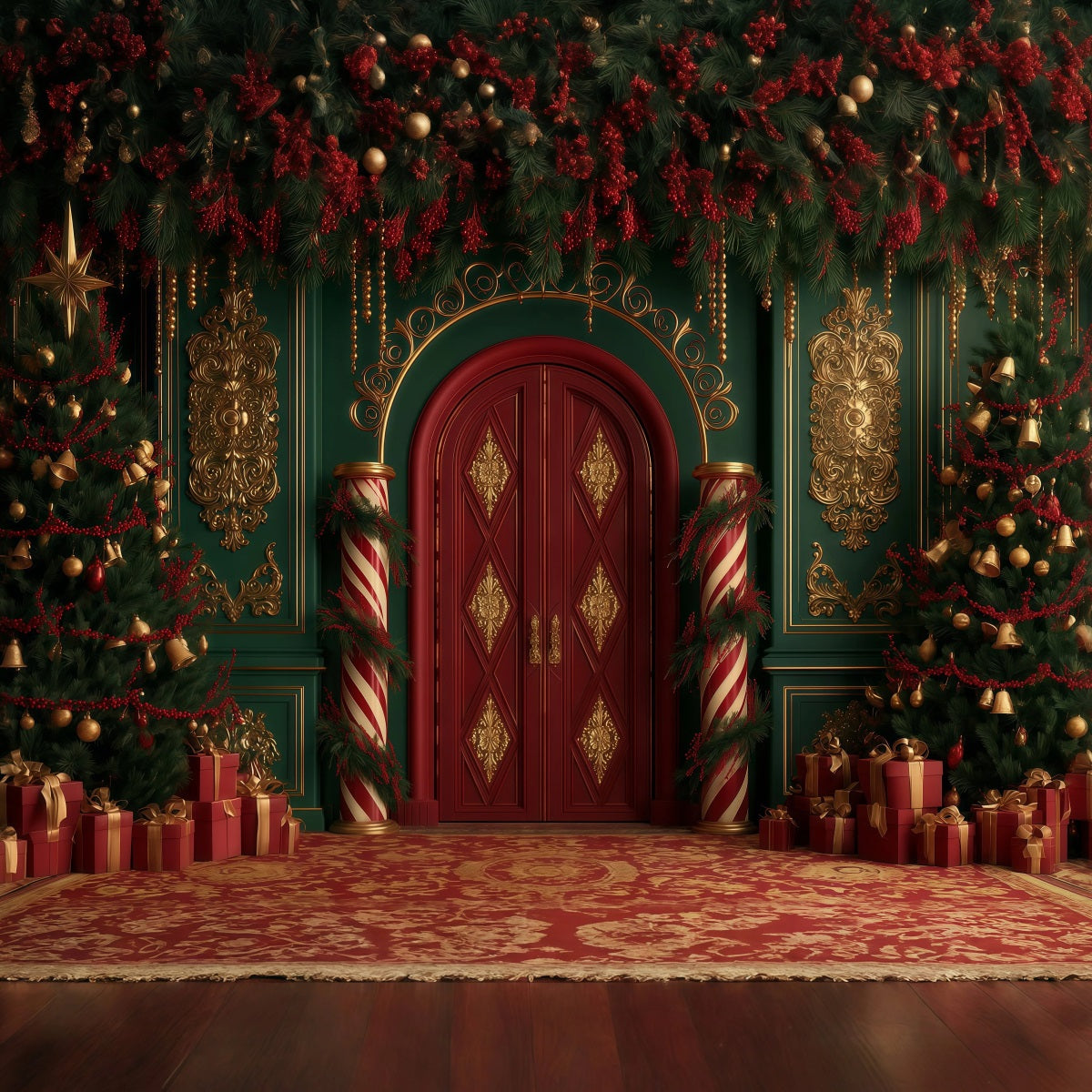 Décor De Noël Victorien Entrée Du Palais De La Canne À Sucre Fond En Mousseline De Noël RR69-83