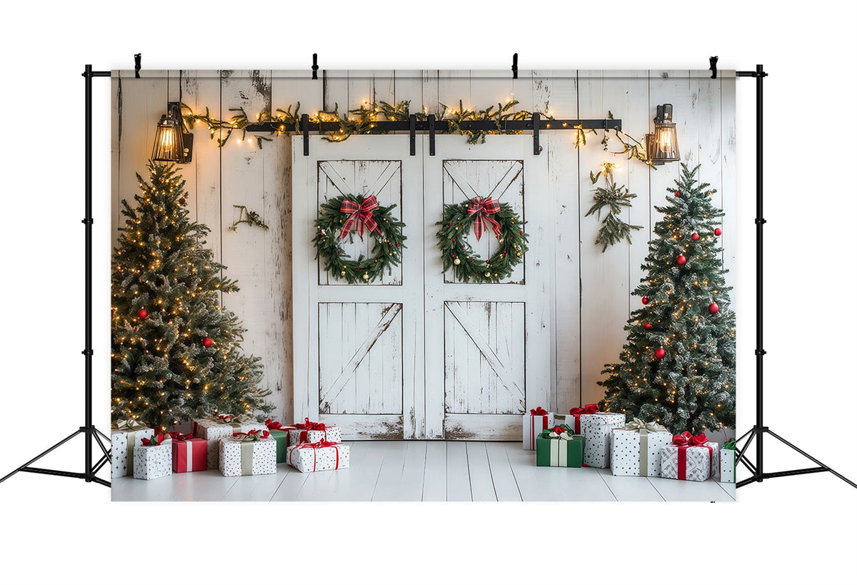 Décor De Porte De Grange De Noël Mur Rustique En Bois Blanc Fond Mural De Noël RR69-87
