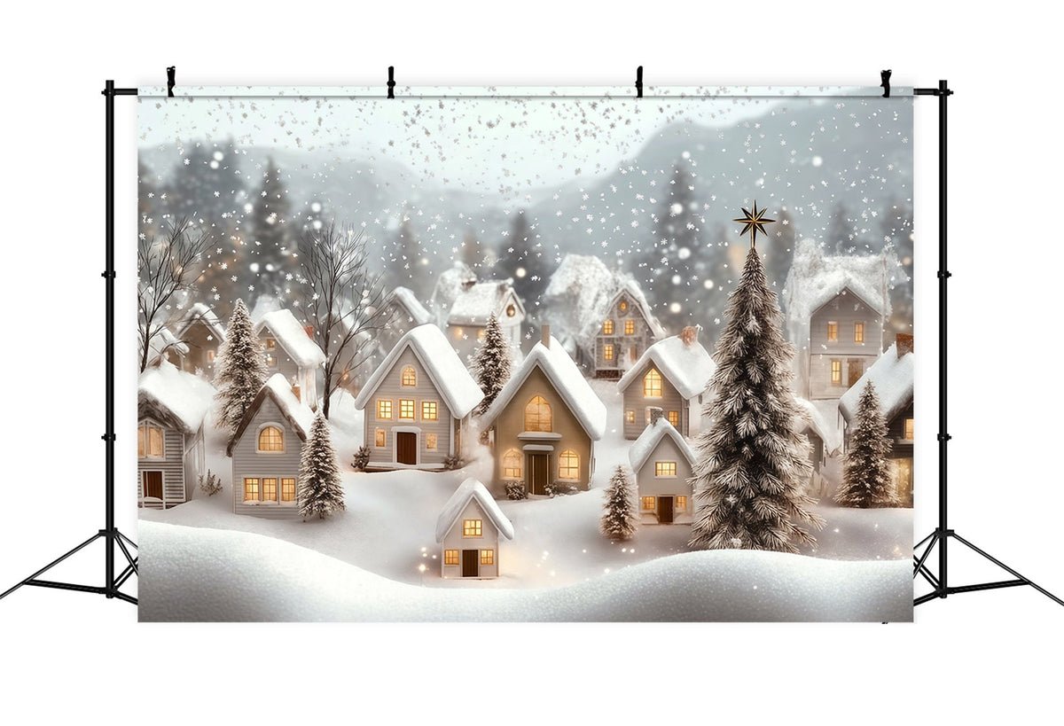 Décor De Noël D'Hiver Lueur De Neige Dans Le Village Fond En Mousseline De Noël RR69-89