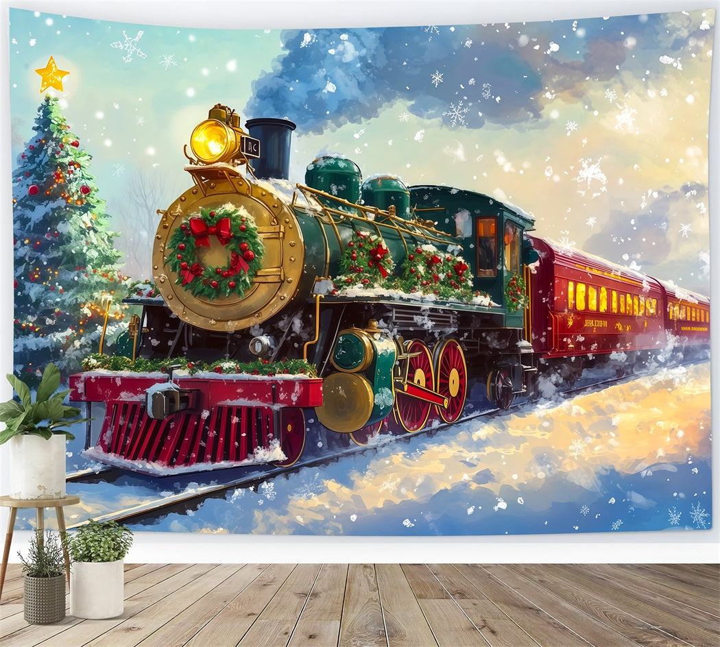 Fond De Train De Noël Voyage Festif En Train À Vapeur Décor De Noël RR69-92