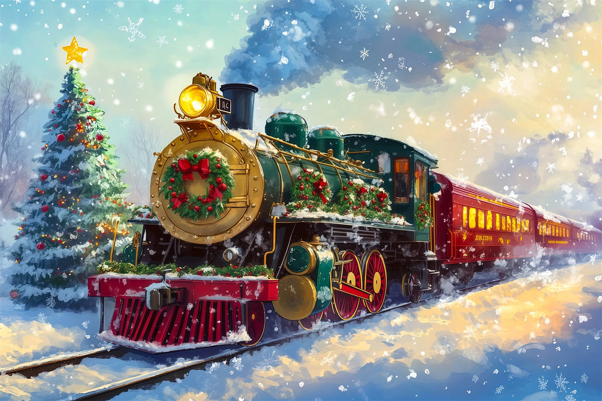 Fond De Train De Noël Voyage Festif En Train À Vapeur Décor De Noël RR69-92