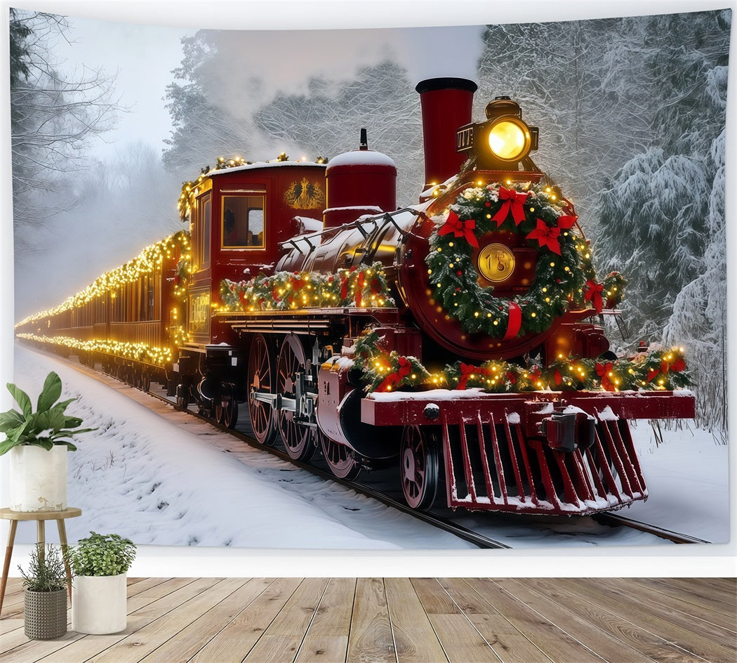 Fond De Train De Noël Train Rouge Enneigé Décors De Noël RR69-93