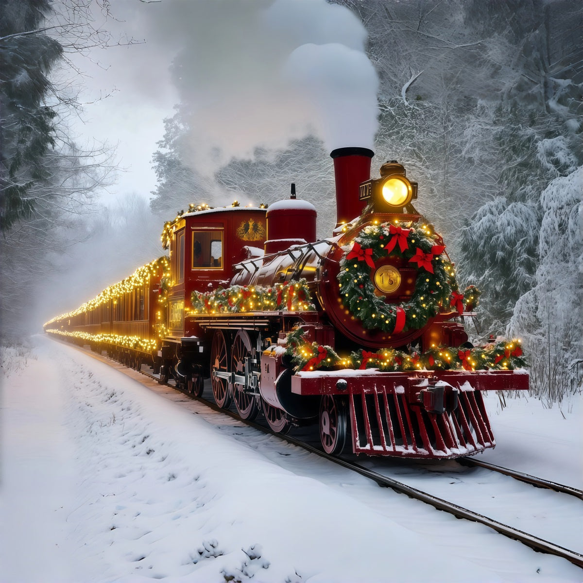 Fond De Train De Noël Train Rouge Enneigé Décors De Noël RR69-93