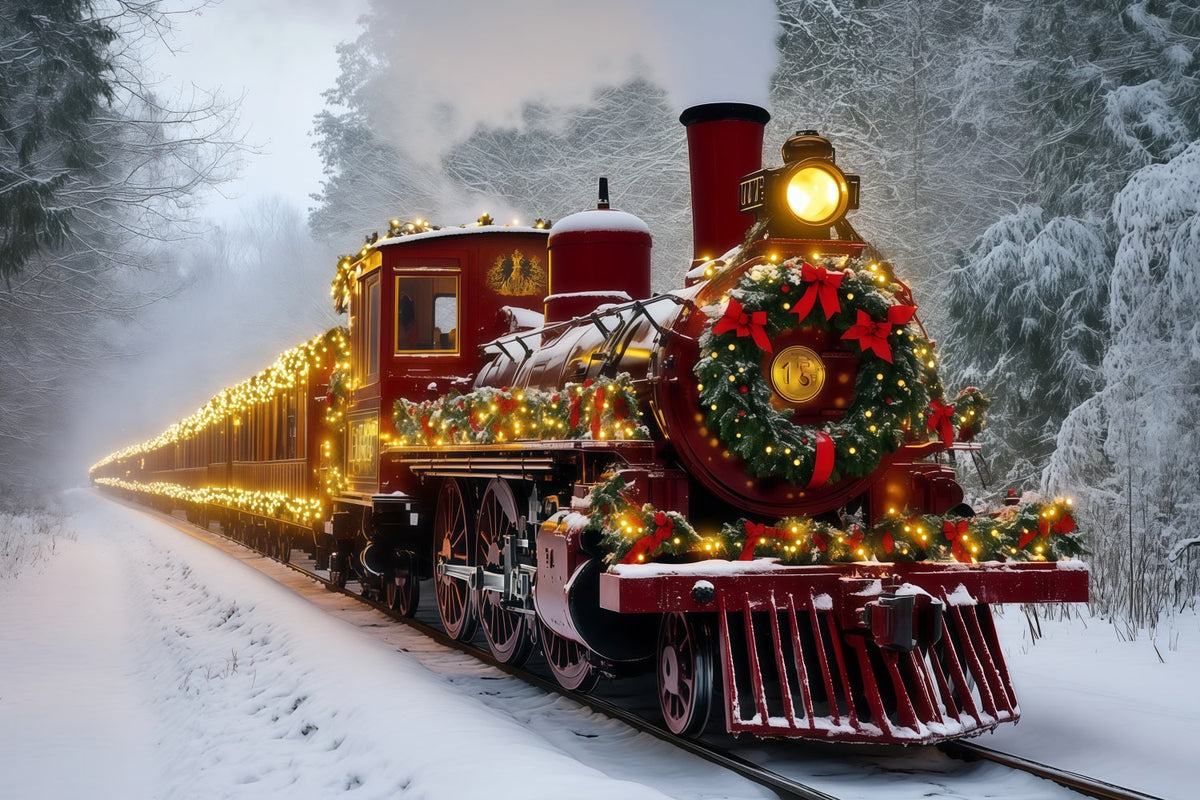 Fond De Train De Noël Train Rouge Enneigé Décors De Noël RR69-93