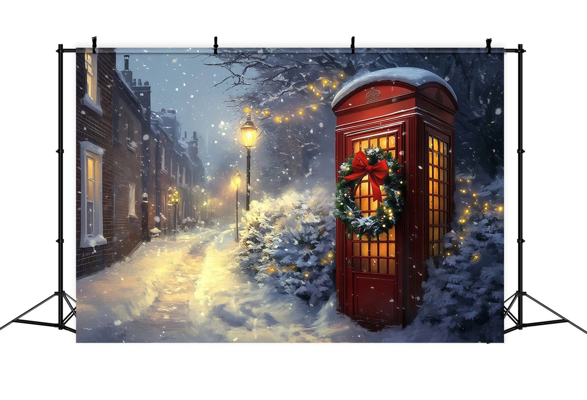 Décor De Noël D'Hiver Cabine Téléphonique Rouge Neige Décor De Noël RR69-96
