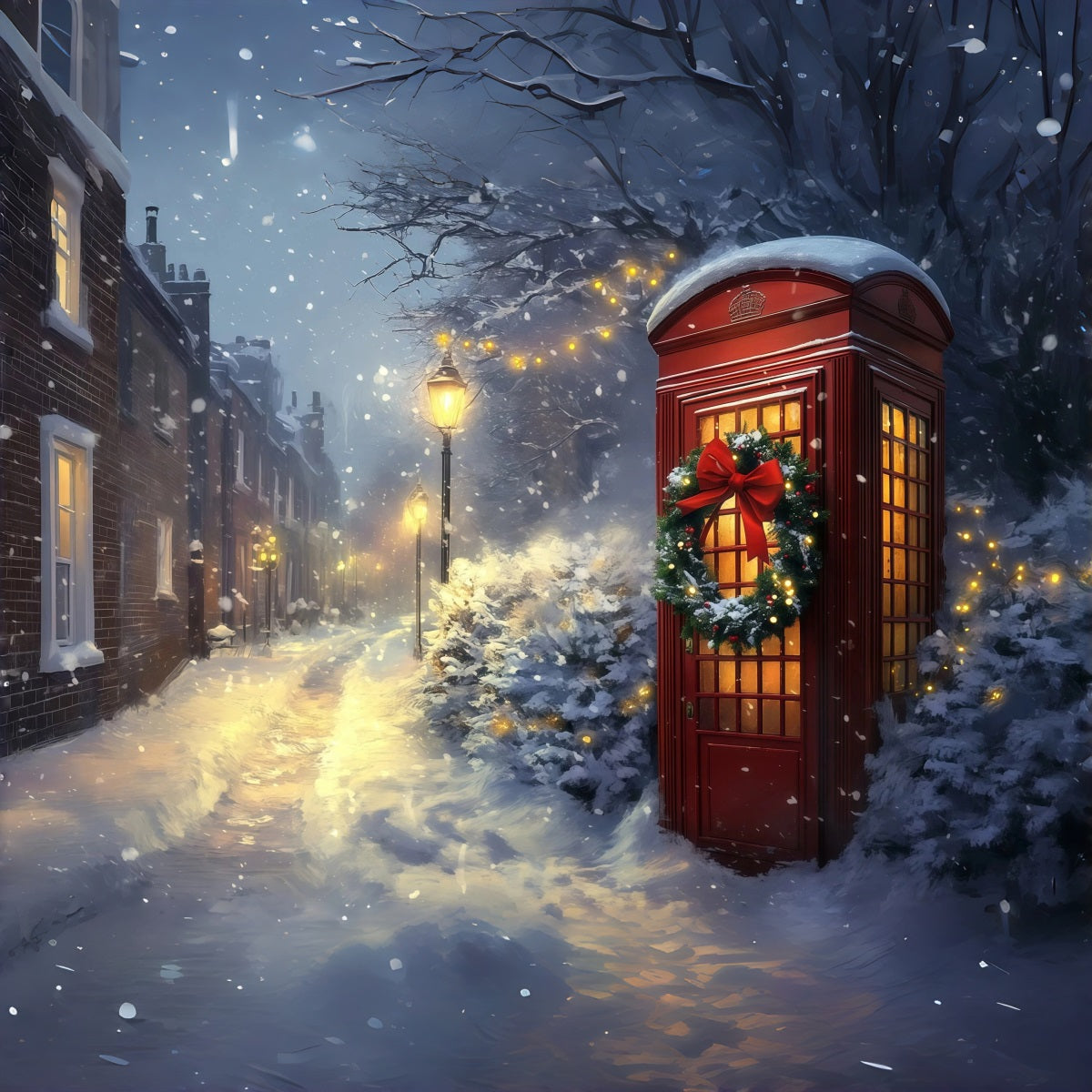 Décor De Noël D'Hiver Cabine Téléphonique Rouge Neige Décor De Noël RR69-96