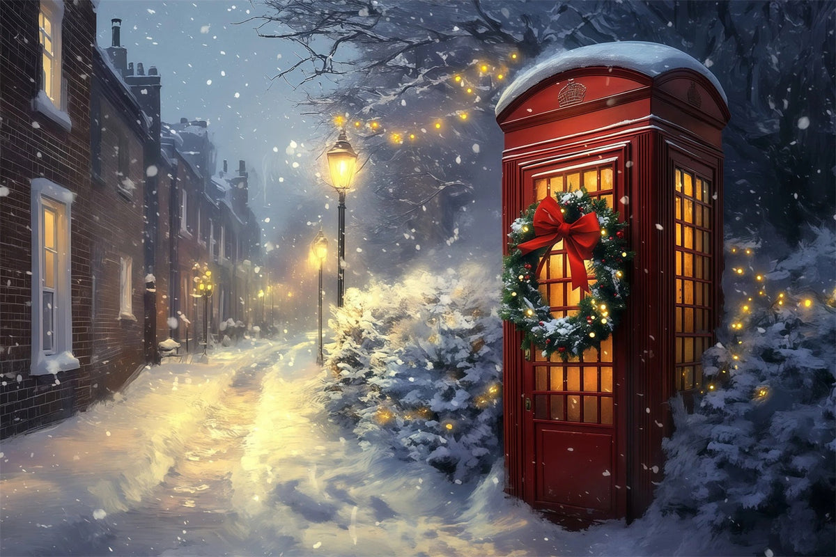 Décor De Noël D'Hiver Cabine Téléphonique Rouge Neige Décor De Noël RR69-96