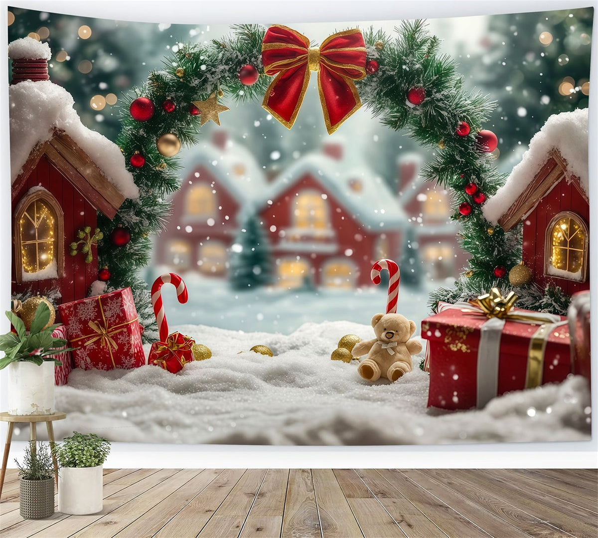 Joli Décor De Noël Arche De Chalet En Forme De Canne À Sucre Décor Photographique De Noël RR69-97