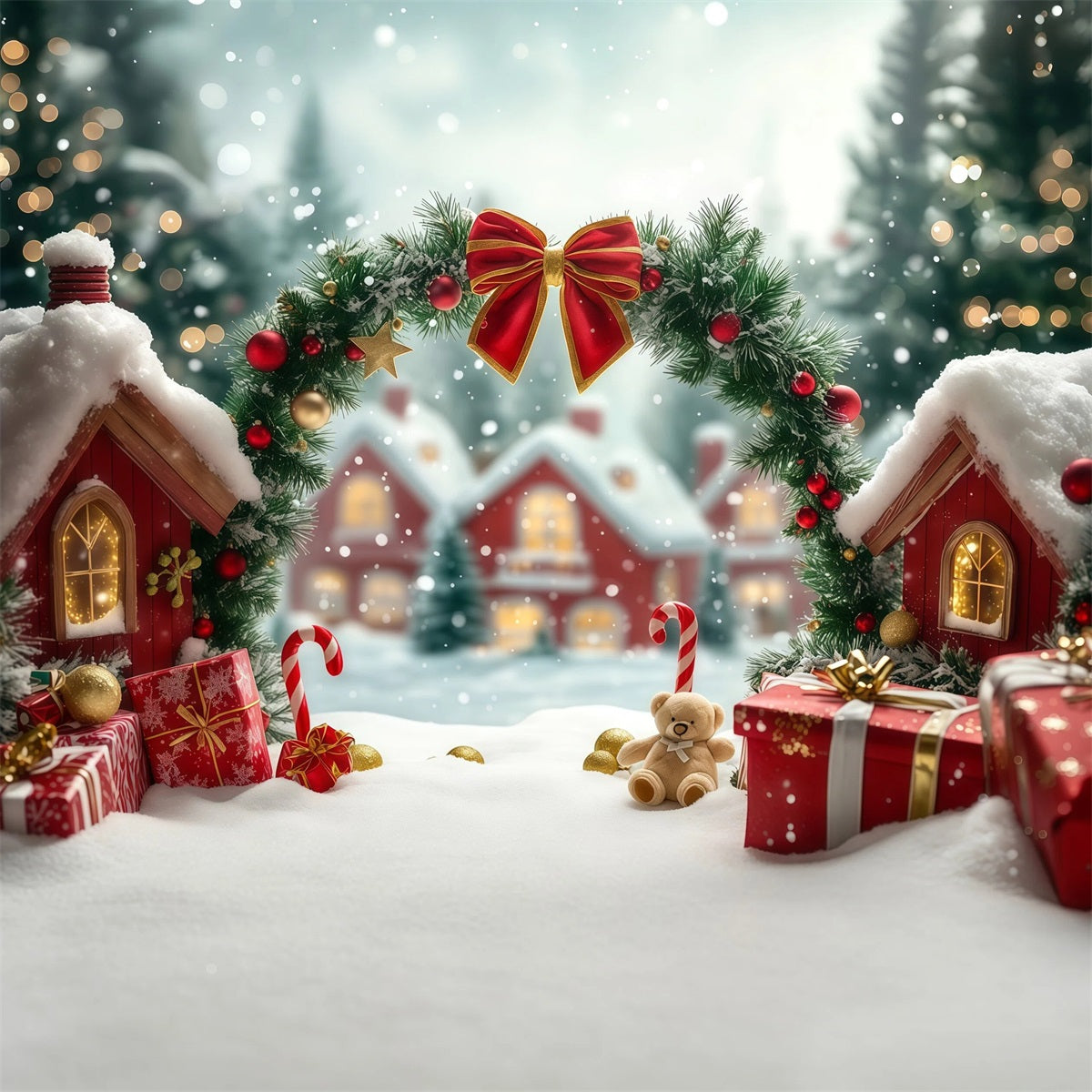 Joli Décor De Noël Arche De Chalet En Forme De Canne À Sucre Décor Photographique De Noël RR69-97