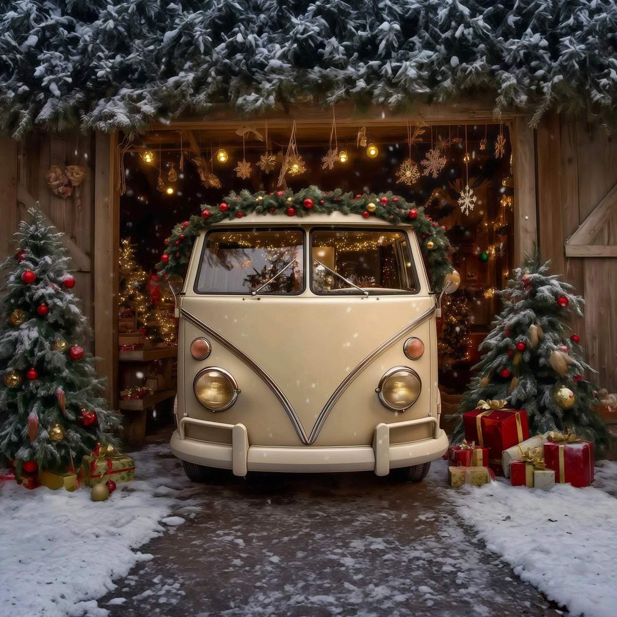 Décor De Ferme De Noël Présentoir De Grange Vintage Décors Photographiques De Noël RR69-99