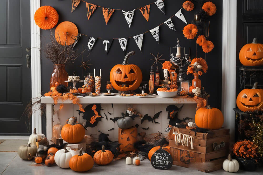 Toile de Fond de Photographie de Citrouilles et Chauves-Souris d'Halloween RR7-101