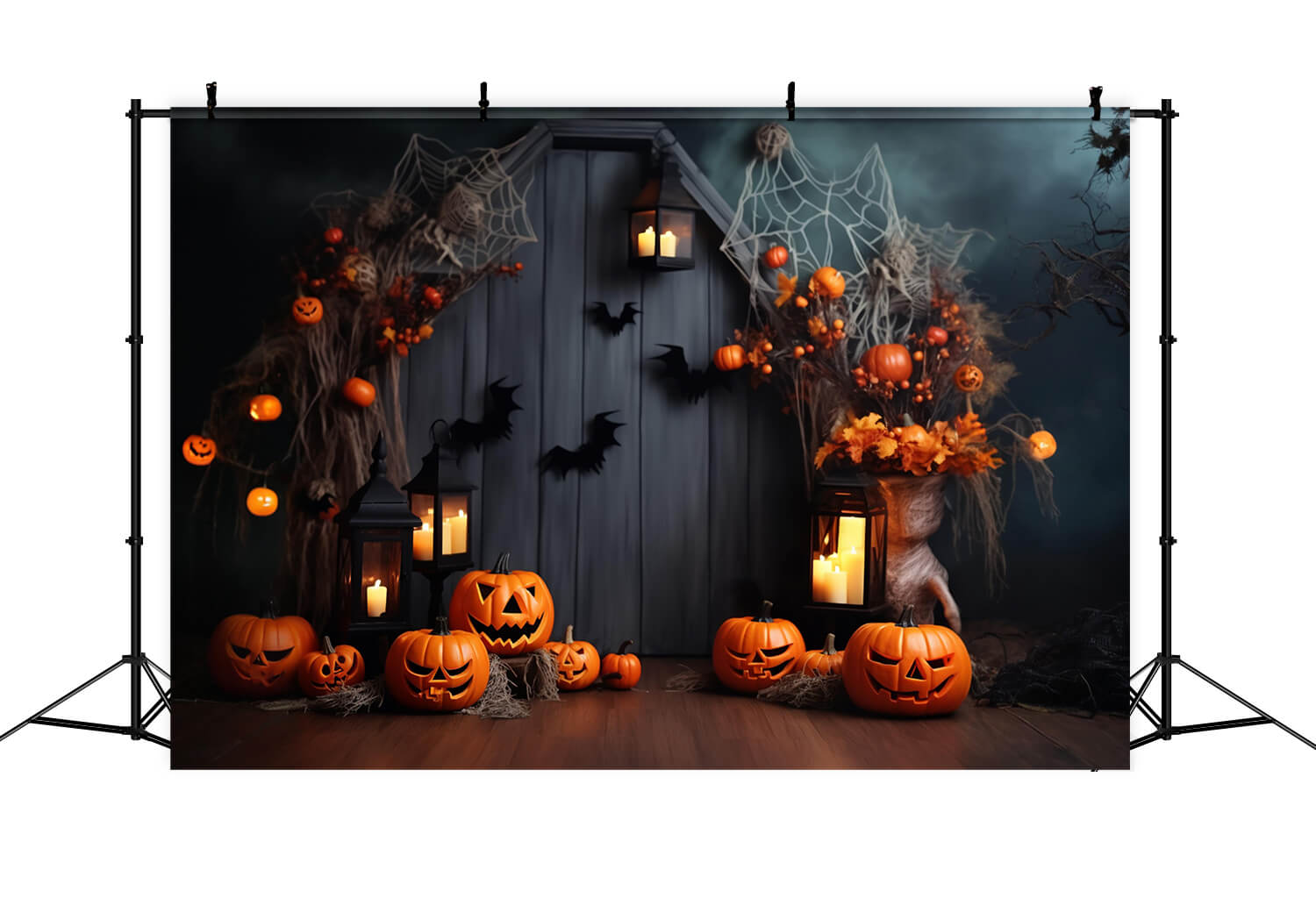 Toile de Fond de Lanternes Citrouilles et Chauves-Souris d'Halloween RR7-102