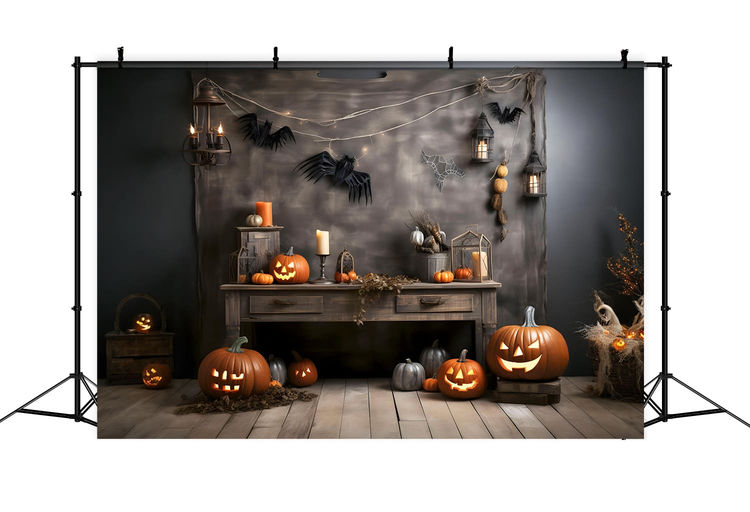 Toile de Fond de Photographie de Lanternes Citrouilles d'Halloween RR7-104