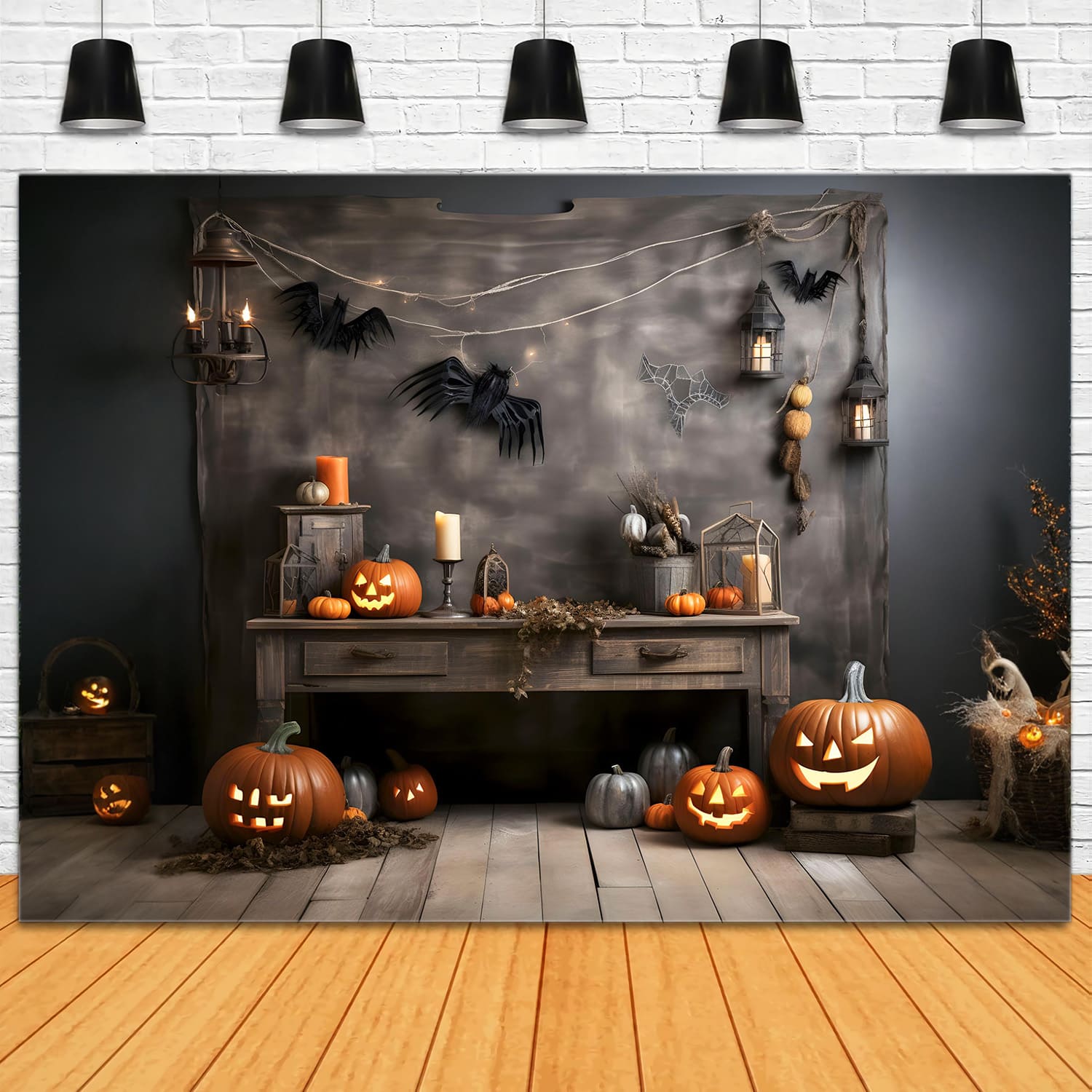 Toile de Fond de Photographie de Lanternes Citrouilles d'Halloween RR7-104