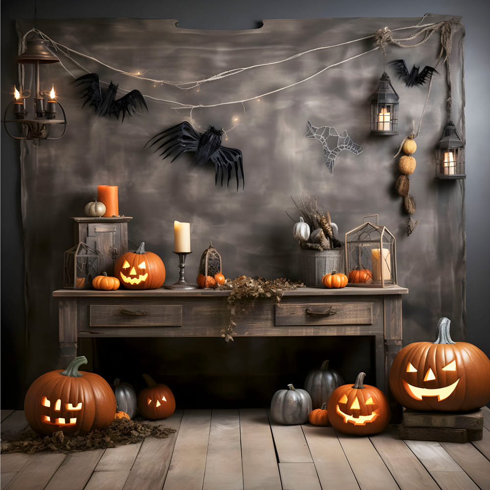 Toile de Fond de Photographie de Lanternes Citrouilles d'Halloween RR7-104