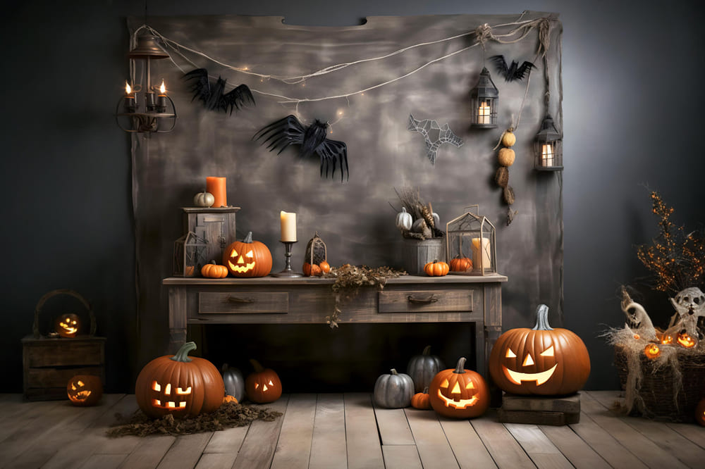 Toile de Fond de Photographie de Lanternes Citrouilles d'Halloween RR7-104