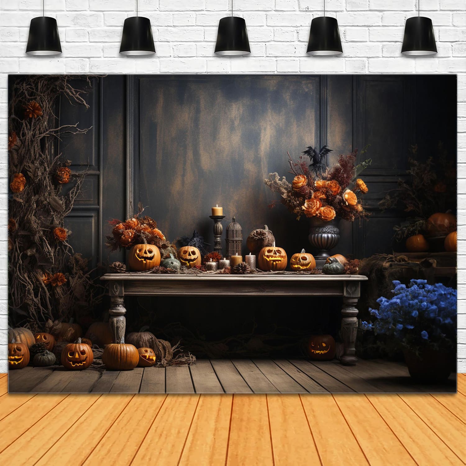 Toile de Fond de Mur Vintage avec Citrouilles d'Halloween RR7-106