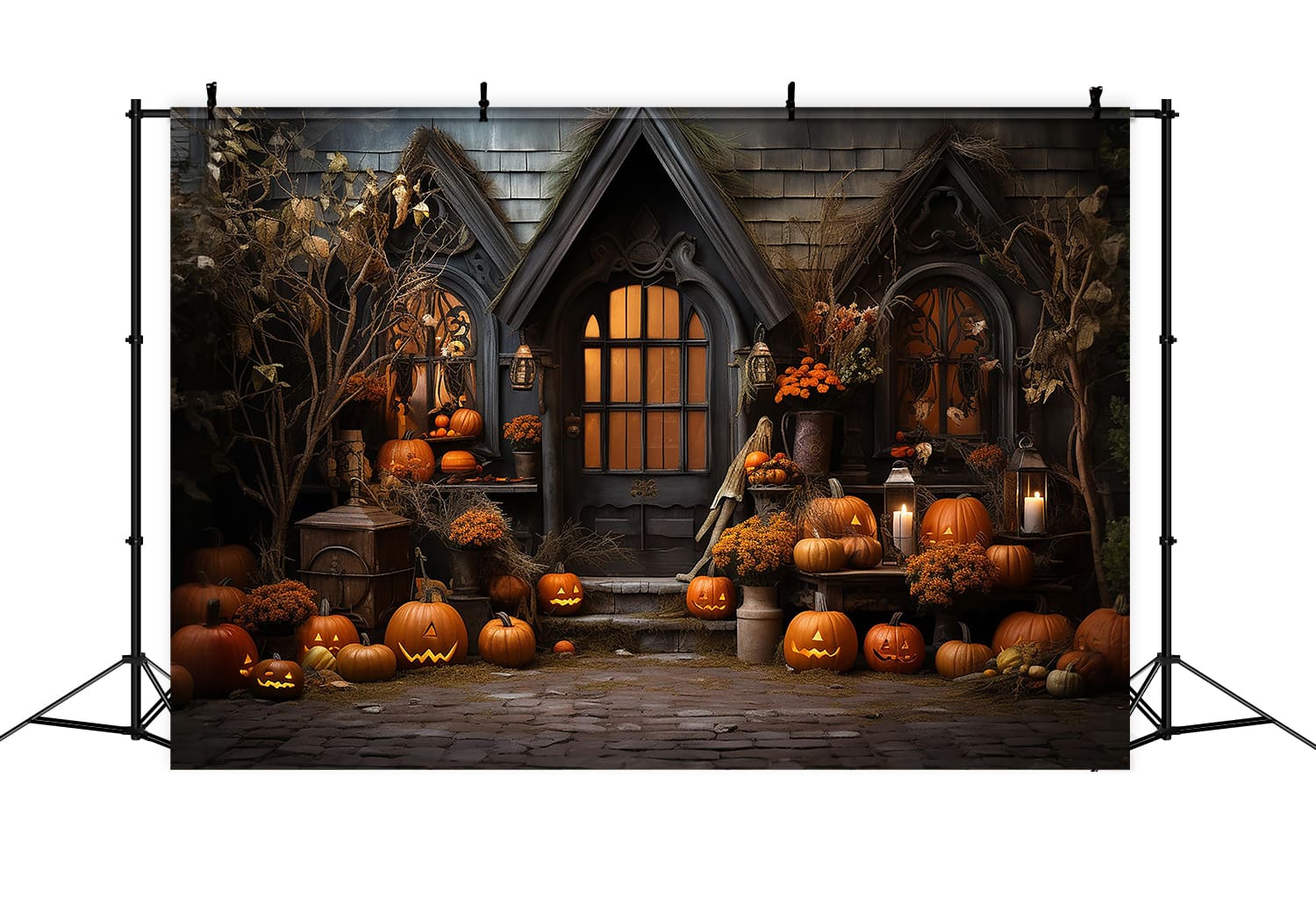 Toile de Fond de Photographie de Citrouilles et Bougies d'Halloween RR7-110