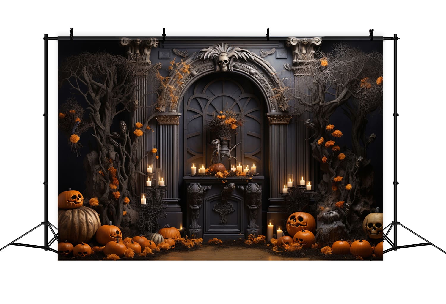 Toile de Fond de Mur avec Citrouilles et Bougies d'Halloween RR7-112