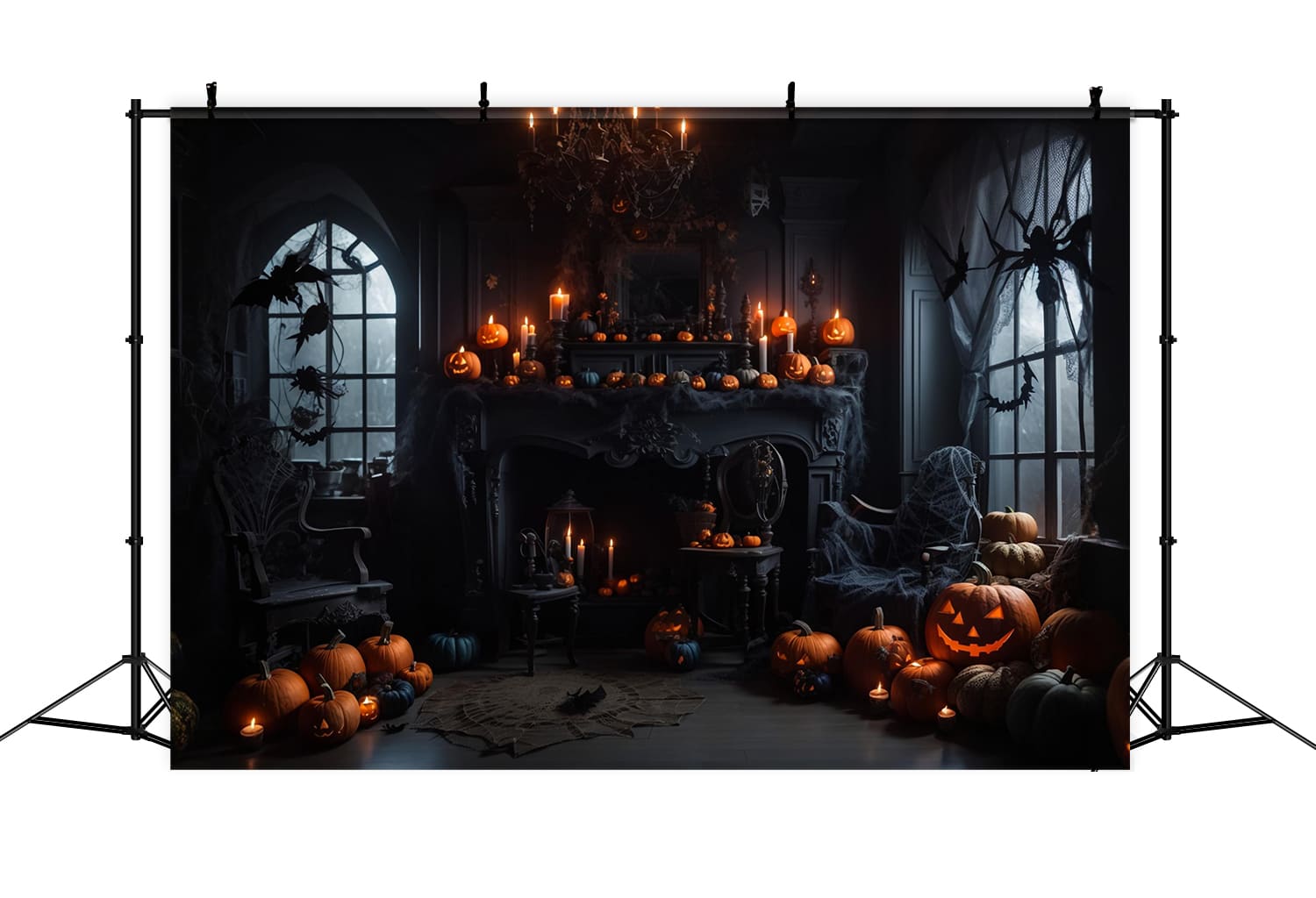 Toile de Fond de Bougies Citrouilles de Salle Sombre d'Halloween RR7-114