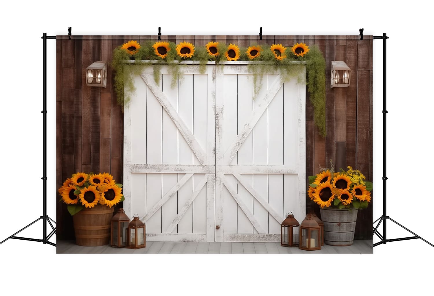 Toile de Fond de Photographie de Tournesol et Porte de Grange d'Automne RR7-118