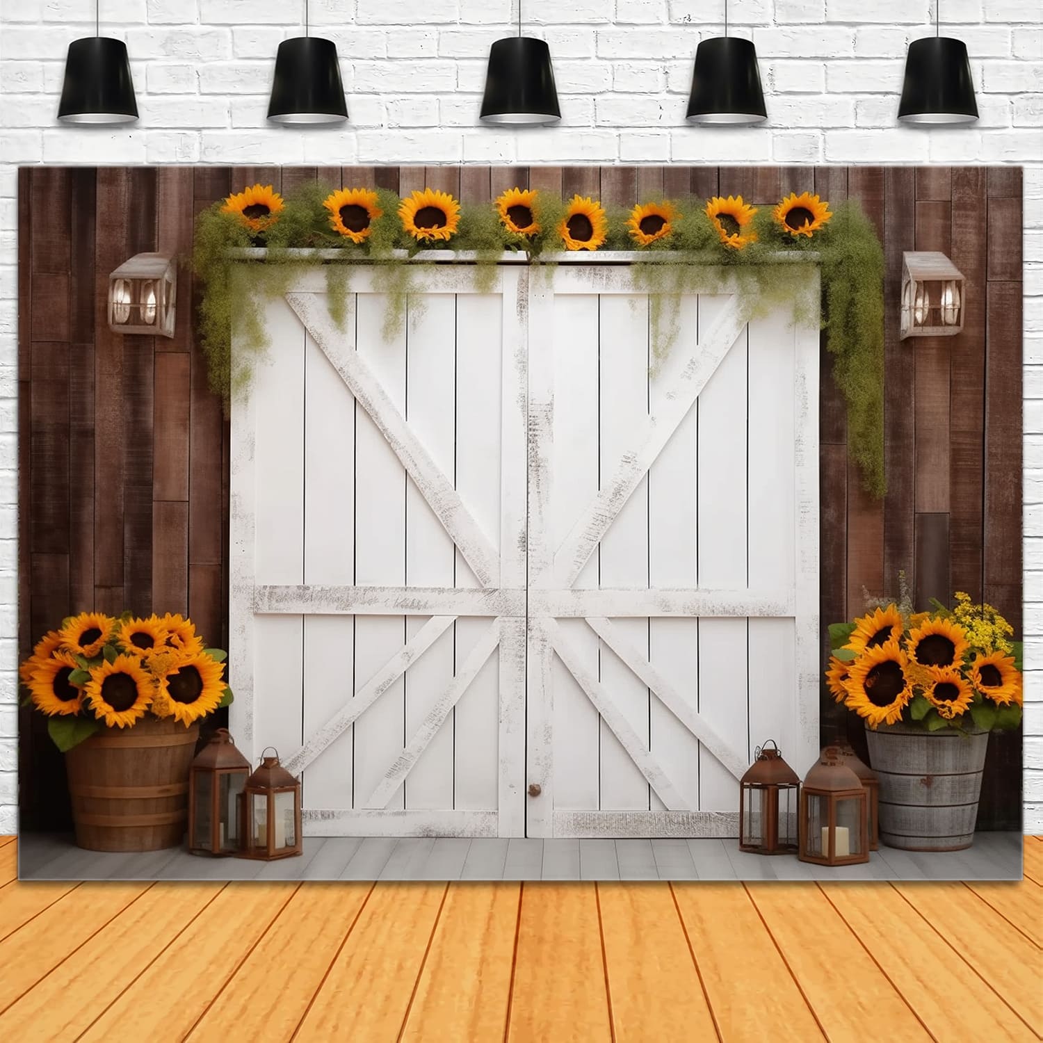 Toile de Fond de Photographie de Tournesol et Porte de Grange d'Automne RR7-118