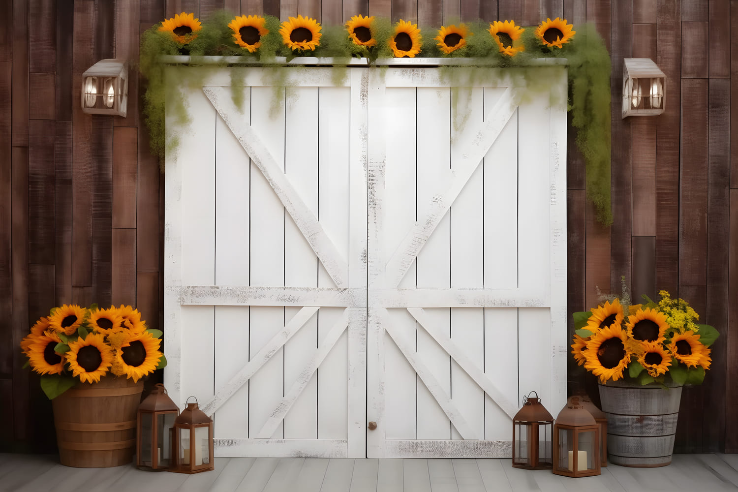 Toile de Fond de Photographie de Tournesol et Porte de Grange d'Automne RR7-118