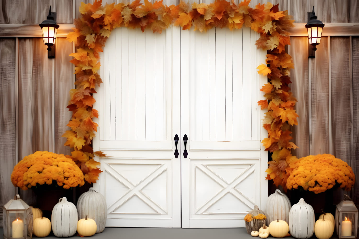 Toile de Fond de Porte Décorée avec Feuilles d'Érable d'Automne RR7-121