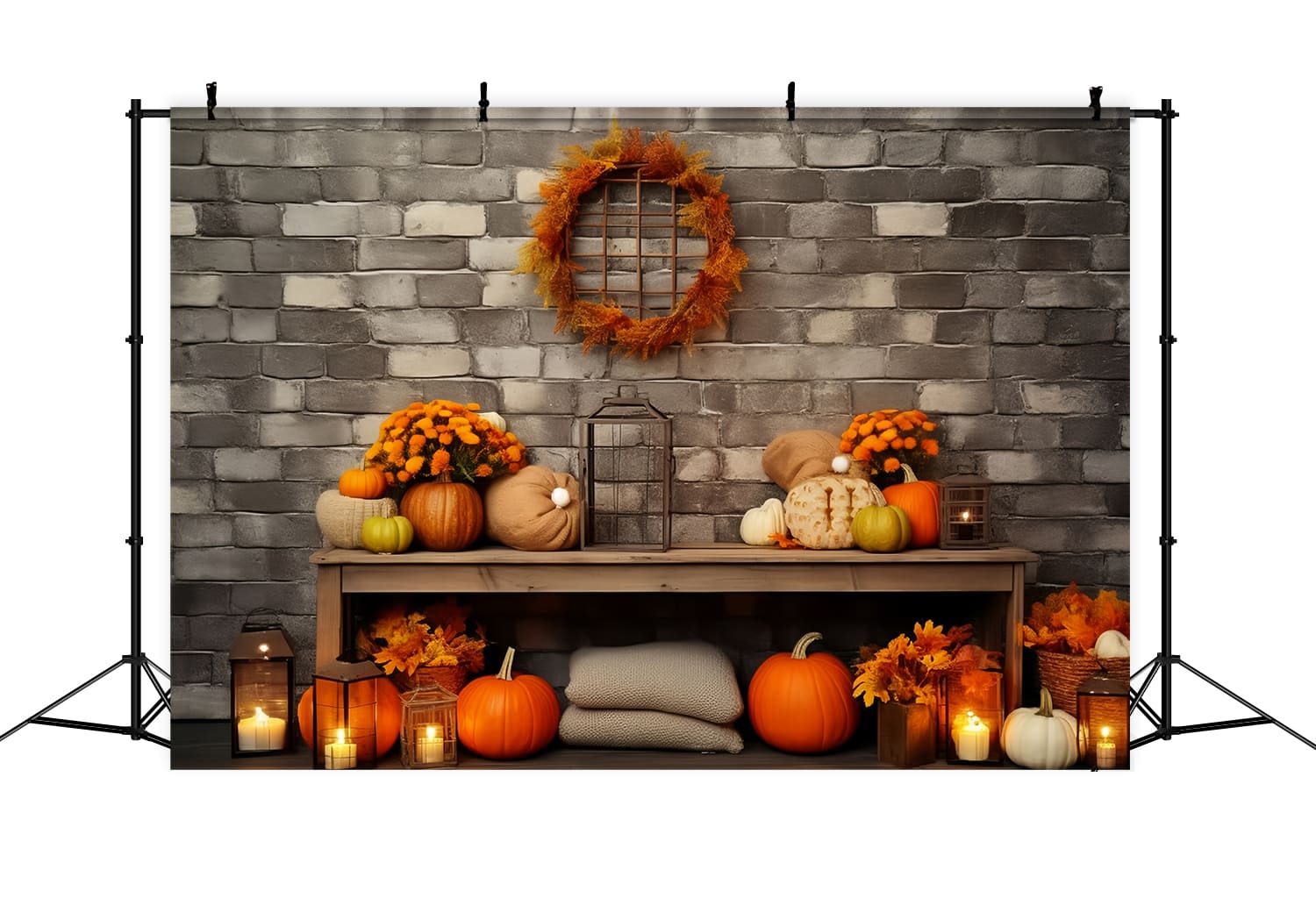 Toile de Fond de Grange avec Citrouilles de Thanksgiving d'Automne RR7-134