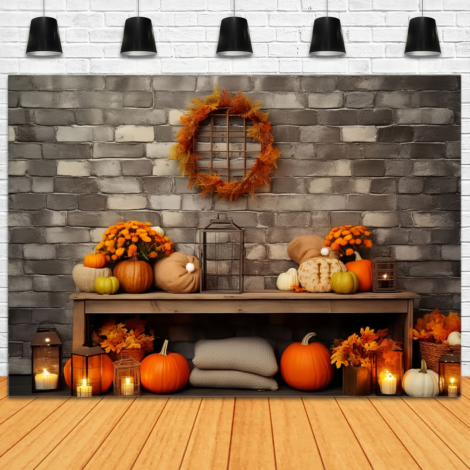 Toile de Fond de Grange avec Citrouilles de Thanksgiving d'Automne RR7-134