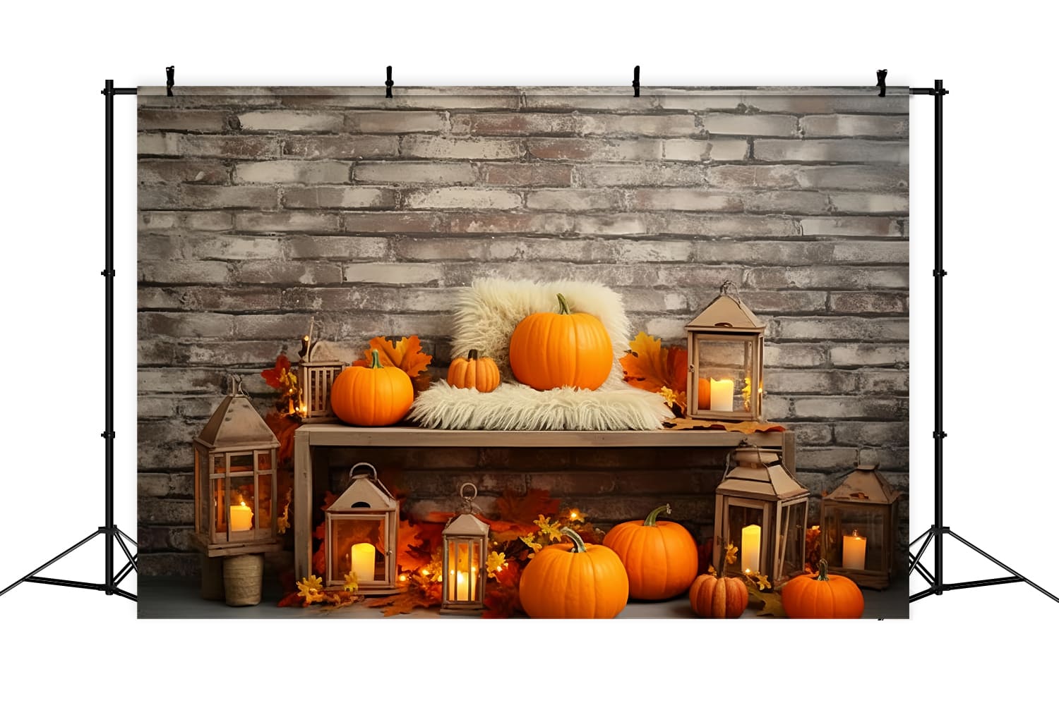 Toile de Fond de Photographie de Mur de Briques avec Citrouilles d'Automne RR7-135